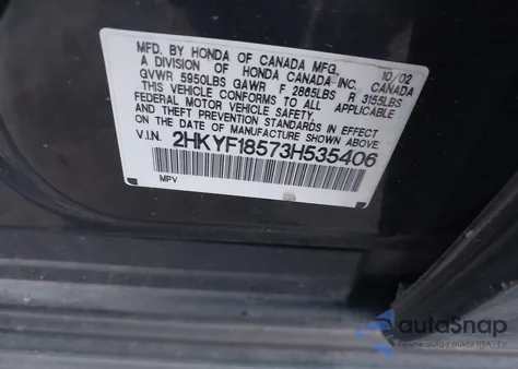 2003 Honda Pilot Ex-L из США, поврежденный, VIN 2HKYF18573H535406